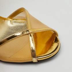 Giuseppe Zanotti Gold Mesh and Leather Ankle Strap Sandals Size 37