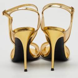Giuseppe Zanotti Gold Mesh and Leather Ankle Strap Sandals Size 37