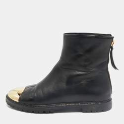 Giuseppe Zanotti Black/Gold Leather Metal Cap Toe Ankle Length Boots Size 38