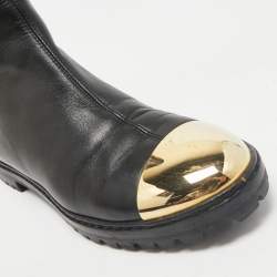 Giuseppe Zanotti Black/Gold Leather Metal Cap Toe Ankle Length Boots Size 38