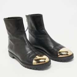Giuseppe Zanotti Black/Gold Leather Metal Cap Toe Ankle Length Boots Size 38