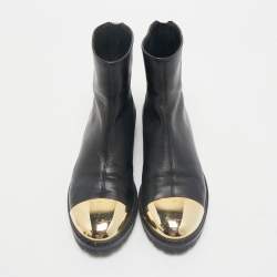 Giuseppe Zanotti Black/Gold Leather Metal Cap Toe Ankle Length Boots Size 38