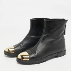 Giuseppe Zanotti Black/Gold Leather Metal Cap Toe Ankle Length Boots Size 38