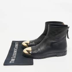 Giuseppe Zanotti Black/Gold Leather Metal Cap Toe Ankle Length Boots Size 38
