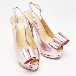 Giuseppe Zanotti Pink Leather Platform Slingback Pumps Size 37.5