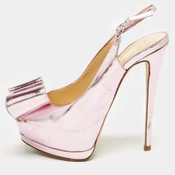 Giuseppe Zanotti Pink Leather Platform Slingback Pumps Size 37.5