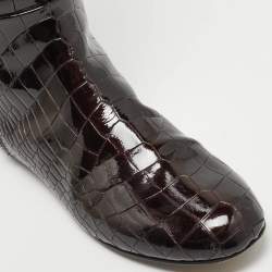 Giuseppe Zanotti Brown Croc Embossed Patent Leather Ringotto Knee Length Boots Size 38.5