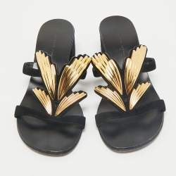 Pre Owned Giuseppe Zanotti Black Suede Angel Wing Slide Sandals Size 36