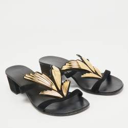 Pre Owned Giuseppe Zanotti Black Suede Angel Wing Slide Sandals Size 36