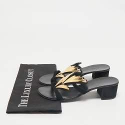 Pre Owned Giuseppe Zanotti Black Suede Angel Wing Slide Sandals Size 36