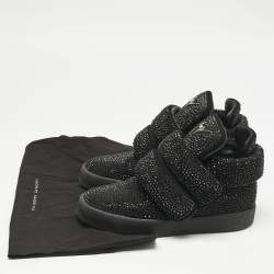 Giuseppe Zanotti Black Suede Crystal Embellished Puff Strap High Top Sneakers Size 42.5