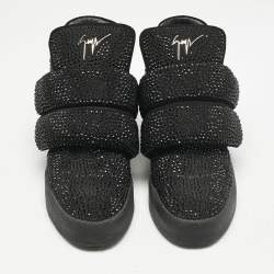 Giuseppe Zanotti Black Suede Crystal Embellished Puff Strap High Top Sneakers Size 42.5
