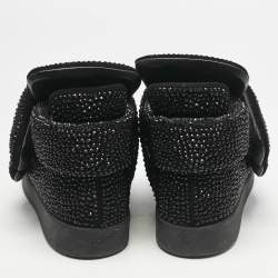 Giuseppe Zanotti Black Suede Crystal Embellished Puff Strap High Top Sneakers Size 42.5