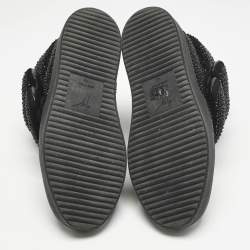 Giuseppe Zanotti Black Suede Crystal Embellished Puff Strap High Top Sneakers Size 42.5