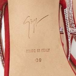 Giuseppe Zanotti Red Crystal Embellished Suede Strappy Sandals Size 39