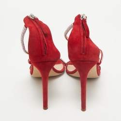 Giuseppe Zanotti Red Crystal Embellished Suede Strappy Sandals Size 39