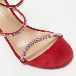 Giuseppe Zanotti Red Crystal Embellished Suede Strappy Sandals Size 39