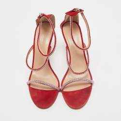 Giuseppe Zanotti Red Crystal Embellished Suede Strappy Sandals Size 39