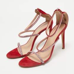 Giuseppe Zanotti Red Crystal Embellished Suede Strappy Sandals Size 39