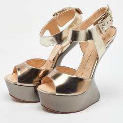 Giuseppe Zanotti Gold Leather Heelless Platform Ankle Strap Sandals Size 38