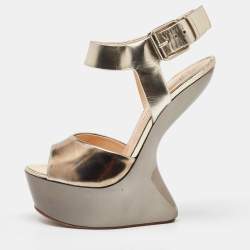 Giuseppe Zanotti Gold Leather Heelless Platform Ankle Strap Sandals Size 38