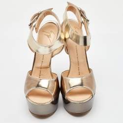 Giuseppe Zanotti Gold Leather Heelless Platform Ankle Strap Sandals Size 38