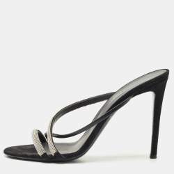 Giuseppe Zanotti Black Leather and Suede Crystal Embellished Slide Sandals Size 40