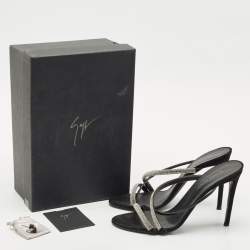 Giuseppe Zanotti Black Leather and Suede Crystal Embellished Slide Sandals Size 40