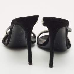 Giuseppe Zanotti Black Leather and Suede Crystal Embellished Slide Sandals Size 40