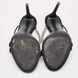 Giuseppe Zanotti Black Leather and Suede Crystal Embellished Slide Sandals Size 40