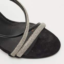 Giuseppe Zanotti Black Leather and Suede Crystal Embellished Slide Sandals Size 40