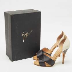 Pre Owned Giuseppe Zanotti Multicolor Leather and Satin Platform Pumps Size 38.5