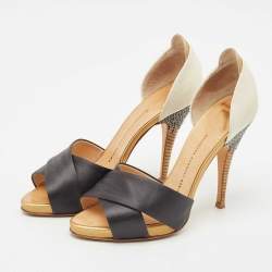 Pre Owned Giuseppe Zanotti Multicolor Leather and Satin Platform Pumps Size 38.5