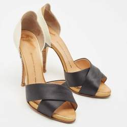 Pre Owned Giuseppe Zanotti Multicolor Leather and Satin Platform Pumps Size 38.5