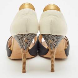 Pre Owned Giuseppe Zanotti Multicolor Leather and Satin Platform Pumps Size 38.5