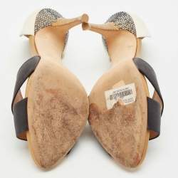 Pre Owned Giuseppe Zanotti Multicolor Leather and Satin Platform Pumps Size 38.5