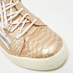 Giuseppe Zanotti Gold Croc Embossed Leather Frankie Low Top Sneakers Size 39