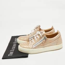 Giuseppe Zanotti Gold Croc Embossed Leather Frankie Low Top Sneakers Size 39