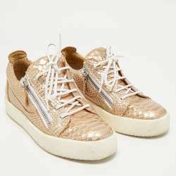 Giuseppe Zanotti Gold Croc Embossed Leather Frankie Low Top Sneakers Size 39