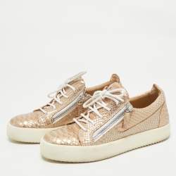 Giuseppe Zanotti Gold Croc Embossed Leather Frankie Low Top Sneakers Size 39