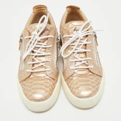 Giuseppe Zanotti Gold Croc Embossed Leather Frankie Low Top Sneakers Size 39