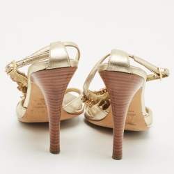 Giuseppe Zanotti Light Gold Leather Crystals Embellished Ankle Strap Sandals Size 36.5