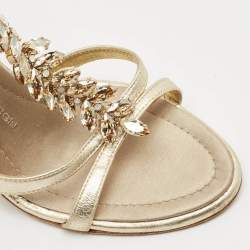 Giuseppe Zanotti Light Gold Leather Crystals Embellished Ankle Strap Sandals Size 36.5