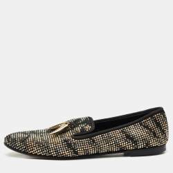 Giuseppe Zanotti Black Suede Crystal Embellished Shark Tooth Smoking Slippers Size 38.5
