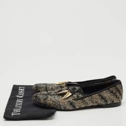 Giuseppe Zanotti Black Suede Crystal Embellished Shark Tooth Smoking Slippers Size 38.5