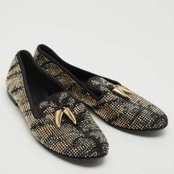 Giuseppe Zanotti Black Suede Crystal Embellished Shark Tooth Smoking Slippers Size 38.5