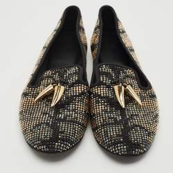 Giuseppe Zanotti Black Suede Crystal Embellished Shark Tooth Smoking Slippers Size 38.5