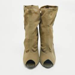 Giuseppe Zanotti Army Green Canvas and Mesh Peep Toe Booties Size 39