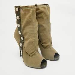 Giuseppe Zanotti Army Green Canvas and Mesh Peep Toe Booties Size 39