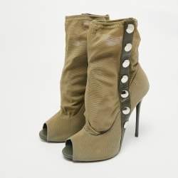 Giuseppe Zanotti Army Green Canvas and Mesh Peep Toe Booties Size 39